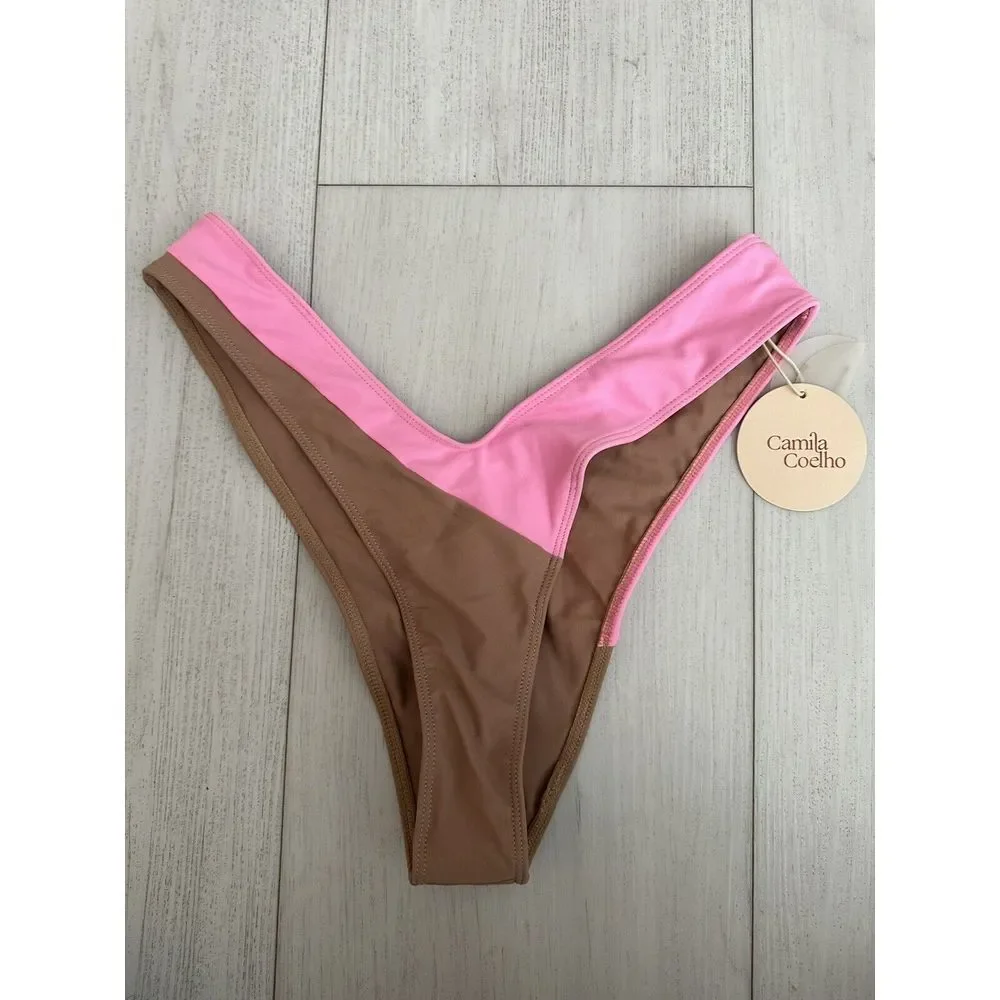NWT Camila Coelho - Rumba Bikini‎ Bottom Sz M - Pink & Nude